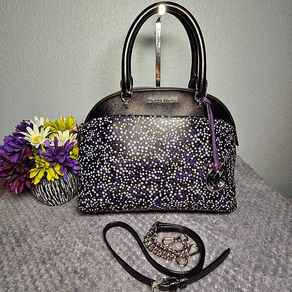 Michael Kors Emmy Purple Stars Large Dome Satchel - Picture 1 of 13